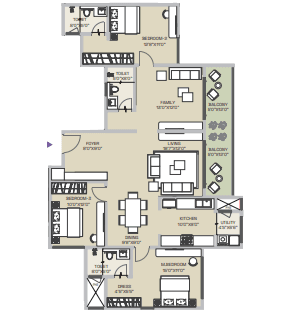 3 BHK Luxe Floor Plan