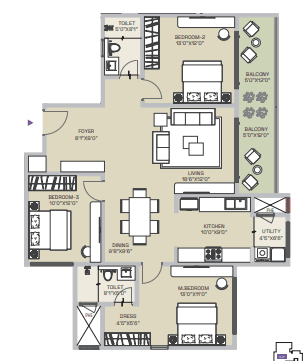 3 BHK Smart Floor Plan